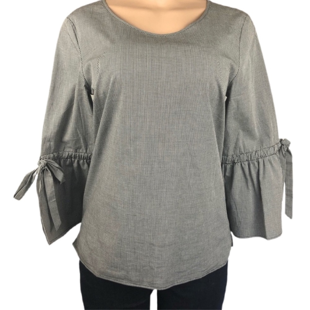 J. Crew Blouse Bell Sleeve Top Gingham Plaid